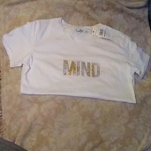 NWT Mango T-shirt. Crisp white tee with sparkling design. Cuffed sleeves. XS
